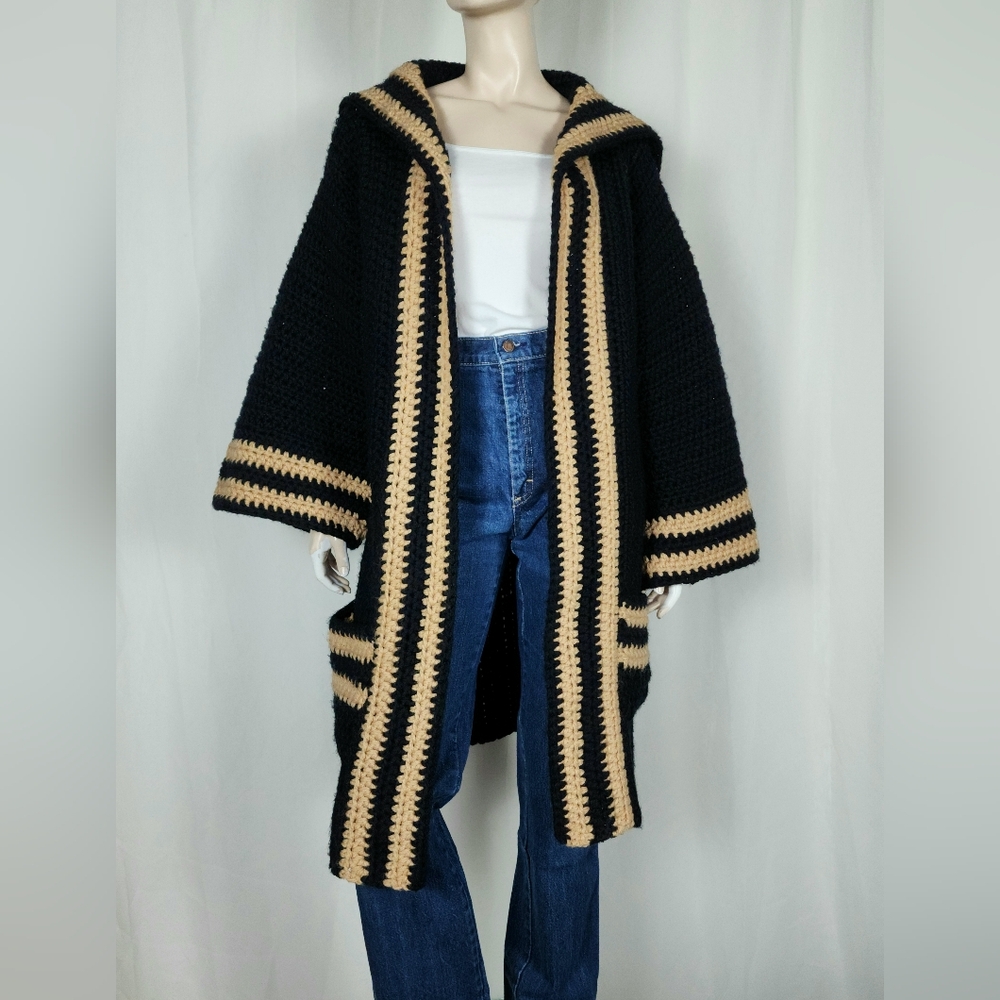 Vtg chunky knit sailor cardigan sweater duster M/L
